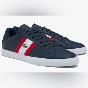 Lacoste Navy Sneakers with Red and White Stripes